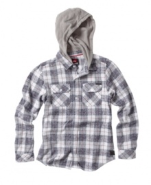 Keep him cozy and casual in this thermal-hooded flannel from Quiksilver.