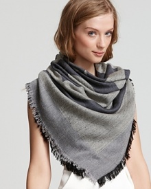 A chic two-tone square scarf with large signature emblem print.