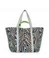 Tote around your daily essentials with this fashionable carryall from Diane von Furstenberg -Classic tote style, dual leather carrying handles, two large inside pockets, all-over neon zebra print - Perfect for daily use, work, or off-duty cool