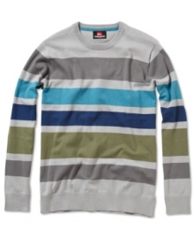 Handsome pullover sweater by Quiksilver with multi-tonal horizontal stripes. Makes a great gift.