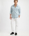 Nothing's more comfortable or classic than this relaxed shirt in soft washed cotton denim.Point collarButton frontTwo button-flap chest pocketsLong sleevesShirttail hemCottonMachine wash Imported