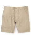 Theory gives classic cargo shorts a modern lightweight update in breezy khaki linen.