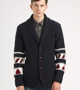 With a look that is unquestionably Burberry Brit, a shawl-collar wool sweater with convenient slash pockets.Shawl collarButton frontSlash pocketsRibbed trimWoolDry cleanImported