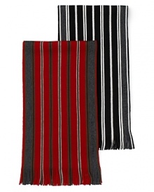 With bold collegiate stripes in luxe wool, this spirited BOSS Black wool scarf makes a bright addition to your winter wardrobe.