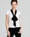 Alice + Olivia Blouse - Gia Stretch Silk Cap Sleeve Bow