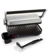 Ready to im(press). Expand your taste & culinary ability with this multi-purpose grill and panini maker. A floating hinge automatically adjusts to any size food, so you can whip up everything from pressed sandwiches to brilliantly baked chicken. Nonstick, ribbed cooking plates are easy to clean and direct grease away from food for healthier habits! 1-year warranty. Model WPGPP20.