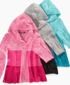 Here's her new favorite way to keep warm: Hooded cardigan with color-blocking from Planet Gold.