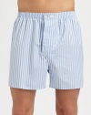 Elasticated boxer shorts, shaped in lightweight, satin-striped cotton for the classic gentleman of style.Elastic waistbandAdjustable button-flyInseam, about 4CottonMachine washImported