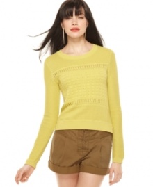 Pretty pointelle knit and a bold hue create a hot look for spring! RACHEL Rachel Roy's sweater is light enough to layer, too.