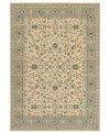 Cool and cordial, this sweet Karastan area rug welcomes you to the most comfortable spot in your home. A soft beige ground is trimmed with lane-blue patterns in a pleasing design inspired by antique English manor house rugs. Wool construction with cotton foundation for added strength and softness.