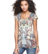 One World puts a new spin on the classic henley top: a babydoll shape and lush prints supply plenty of drama!