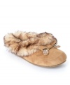 Pamper yourself every moment of the day. The Prettier slippers by Jessica Simpson combine soft suede and fuzzy fur for glamour no matter the time.