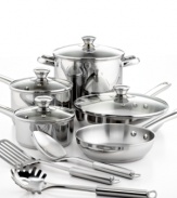 Stainless steel sets the standard for excellence in your space. A non-reactive, dishwasher-safe collection powers your cooking with heavy-duty encapsulated impact-bonded constructions that provide quick & even heat. Including all of the basics for an efficient & versatile kitchen, this set makes it easy to go gourmet. Lifetime warranty.