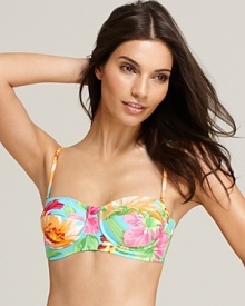 Second best to an all-expenses-paid Hawaiian vacation, this Ralph Lauren Blue Label bikini top boasts a bold floral print in a tropical palette.