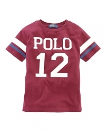 A Polo Graphic Tee is rendered in soft cotton for a classic look.