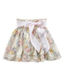 A seasonal floral print is smocked along the waist for an adorable skirt to pair with a favorite top or tee.