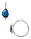 T Tahari Essentials Silver Blue Stone Hoop Earrings