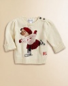 An essential cotton crewneck design features an adorable intarsia-knit skating bear and snowflake buttons along the shoulder.Ribbed crewneckLong puff sleevesShoulder buttonsCottonMachine washImported Please note: Number of buttons may vary depending on size ordered. 