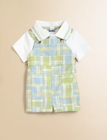 Pastel plaid adorns this timeless one-piece in plush cotton for the ultimate in style and comfort.SquareneckWide straps with buttonsPull-on styleWaist buttonsCottonMachine washImported Please note: Number of buttons vary depending on size ordered. 