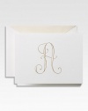 A modern take on a classic hand-drawn monograms from Crane's archives, an initial note for the demure starlet in all of us. Unapologetic swirls and curls aim to please on this set of flat cards.Set of 10 cards and envelopesApprox. 4½ X 6Made in USA