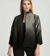 A sleek, stand-collar jacket is rendered in shimmering boucle for thrilling appeal in this Eileen Fisher look. Perfect for dressing up or down.