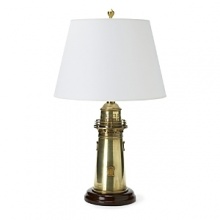 Fashioned after an old lighthouse, this lamp in natural brass gives some wanted maritime flare to any room.