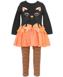 Sweet as candy. Style your little one for the season with this Halloween-themed cat tutu dress from Rare Editions, with attached leggings.