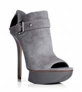 Stylish ankle boots in fine, stone grey suede - Ingenious style mix of open toe pumps, sandals and ankle boots - Absolutely modern, sexy, extravagant, a real fashion must-have this summer - With mega stylish details: agonal 4cm (1.6) platform sole (HOT! ), ultra high 15cm (5.9) slim heel, open toe and buckle - Fits slim on your foot, is wonderfully comfortable - Best worn with everything thats trendy right now