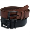 Hold yourself together with this sexy and dark antiqued brass roller buckle belt with edge stitching by Timberland.