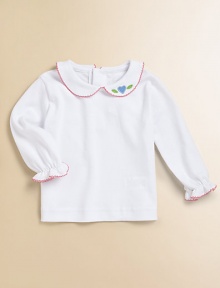 A shirt almost as precious as baby with a classic Peter Pan collar, picot trim and heart appliqué.Peter Pan collarLong sleevesBack buttonsCottonMachine washImported