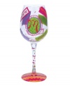 Confetti, streamers and words starting with your initial of choice make Lolita's hand-painted Love My Letter M wine glass a must for Molly, Madelyn and Max. With a signature drink recipe on its base.