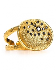 Treat yourself to a little Midas touch with Melinda Maria's golden cocktail ring. Wear this decadent pavé-embellished style solo to make a royal statement.