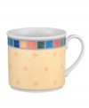 The Twist Alea tea cup makes every meal bright. Features an enamel colorblock pattern reminiscent of Spanish tile and a vivid band of color along the rim.