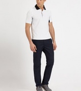 Cotton knit jersey, in a classic polo silhouette accented by a contrasting collar and striped sleeve detail.Three-button placketCottonMachine washImported