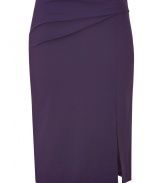 Alberta Ferretti puts a modern spin on ladylike luxe with this ultra-chic, violet wool blend pencil skirt - Curve-hugging slim cut hits above knee and features a sultry side slit - Elegant drape detail at waist and side zip - Seamlessly transitions from the office to after-work cocktails, parties and dinners - Dress up with a silk blouse, leather jacket and pumps, or go for a more laid-back look with a boxy pullover and sandals