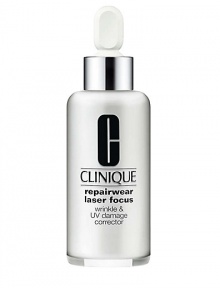 Potent serum gives every skin a second chance against lines, wrinkles, sun damage. In 4 weeks, see obvious reduction in lines, wrinkles, improved texture. At 12 weeks, the visible wrinkle-reducing power is remarkably close to a dermatological laser procedure. 63%, to be exact. Different commitment, different results. And yet impressive results guaranteed. Apply 3 to 4 drops twice a day to face and around eyes. For all Skin Types. Partner with any of Clinique's de-aging solutions. 