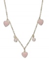 A loving look. Lily Nily's children's station necklace is set in 18k gold over sterling silver with pink enamel hearts and cultured freshwater pearls (5 mm) offering a feminine touch. Item comes packaged in a signature Lily Nily gift box. Approximate length: 16 inches. Approximate charm size: 3/8 inch.