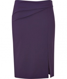 Alberta Ferretti puts a modern spin on ladylike luxe with this ultra-chic, violet wool blend pencil skirt - Curve-hugging slim cut hits above knee and features a sultry side slit - Elegant drape detail at waist and side zip - Seamlessly transitions from the office to after-work cocktails, parties and dinners - Dress up with a silk blouse, leather jacket and pumps, or go for a more laid-back look with a boxy pullover and sandals