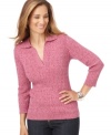 Get cozy with this marled sweater by Karen Scott! Fine ribbing and a V-neckline with a pointed collar lend a flattering silhouette.