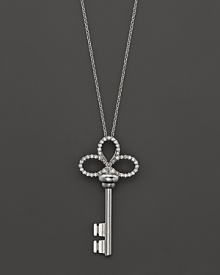 From the Tiny Treasures collection, a diamond accented key necklace with signature ruby accent. Designed by Roberto Coin.