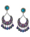 Spruce up your look with a touch of spring. Carolee's chic chandelier earrings feature intricate plastic beading in bright blue hues and pretty pastels. Set in silver tone mixed metal. Approximate drop: 3 inches.