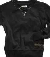 A touch of fabulous goes a long way-amp up her everyday style with this sequin-accented shirt from Guess.