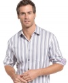 Pop some stripes into your wardrobe with this woven shirt from Tasso Elba. (Clearance)