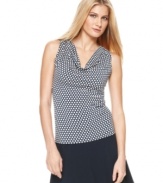 Polka dots add a pop of print to this Calvin Klein cowl-neck tank -- perfect for an irreverent spring look!