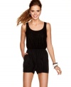 Silky shorts plus a lace-detailed top add an element of luxe to this romper from Material Girl -- a super-cute date night ensemble!