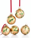 Give your tree a little extra green with Martha Stewart Collection ornaments trimmed in boughs of holly and glitter. With a warm, matte gold finish.