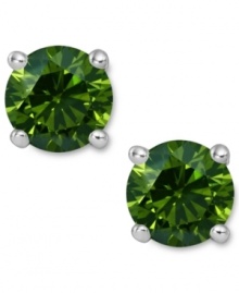 Add a lively touch of springtime green, in one small drop. These sparkling stud earrings feature round-cut green diamonds (1 ct. t.w.) in a four-prong setting of 14k white gold. Approximate diameter: 1/4 inch.