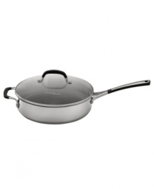 Enjoy consistently superb performance -- from searing to sauteing to browning and more -- with the Simply Calphalon Stainless sauté pan. It's a particularly polished pan, great-looking and hard-working, crafted with a bottom core of heavy-gauge, highly conductive aluminum that helps food cook evenly every time. 10-year warranty.