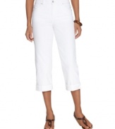 Style&co.'s cuffed white jeans are just the thing to jump-start your spring look. The tummy control panel gives you a sleek, smooth silhouette, too!