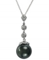 EFFY Collection's exquisite pendant is the perfect mix of sparkle and artistry. Crafted in 14k white gold with cultured Tahitian pearls (10-11 mm) and sparkling diamonds (1/5 ct. t.w.). Approximate length: 18 inches. Approximate drop: 1-1/5 inches.